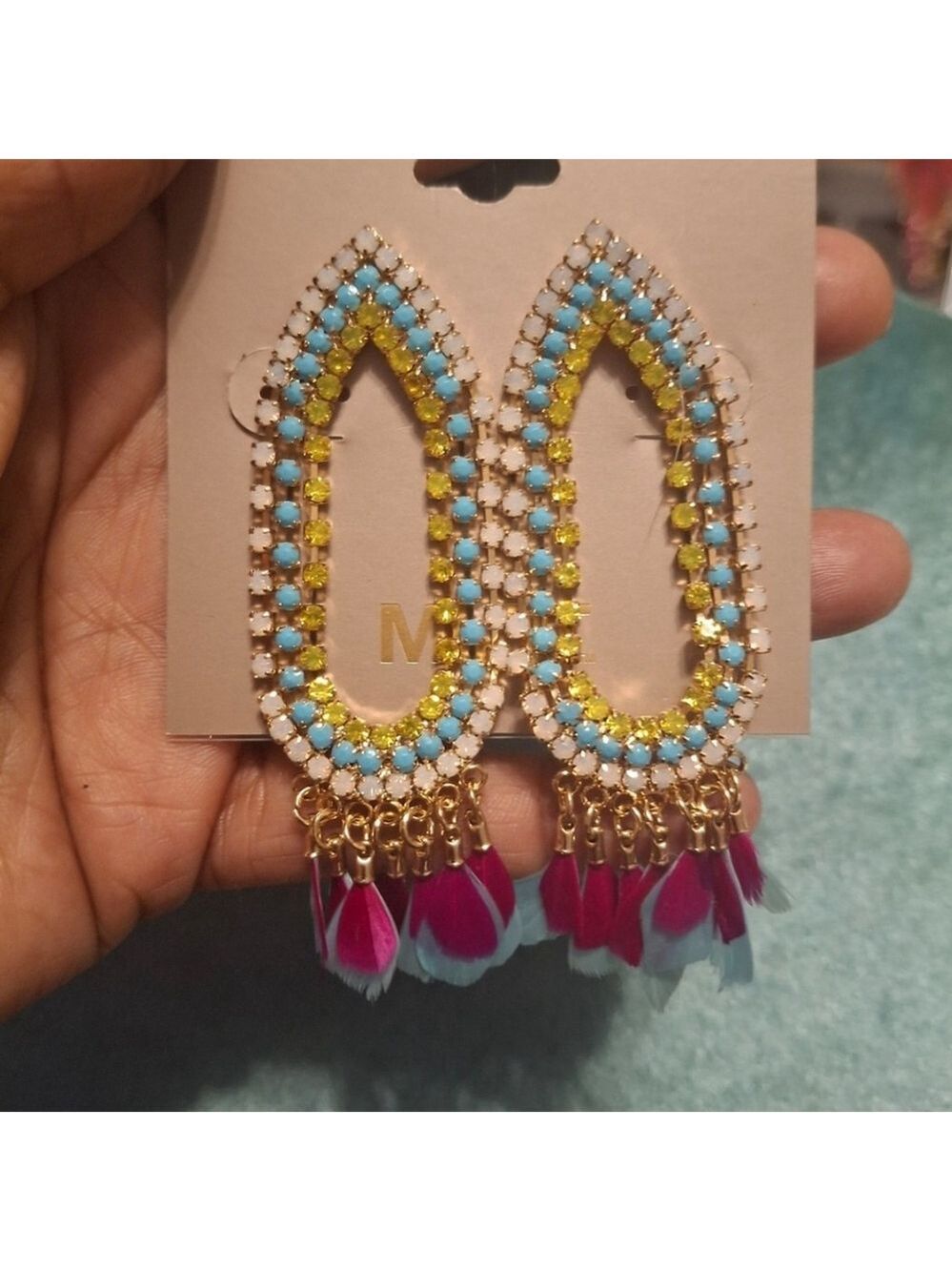Mixit Austrian Crystal Dangling Earrings with Feathers - Picture 3 of 7
